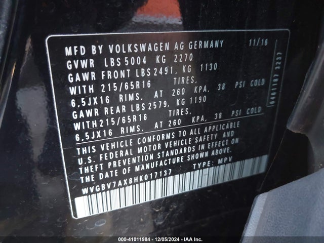 WVGBV7AX8HK017137 Volkswagen Tiguan 2.0t/s