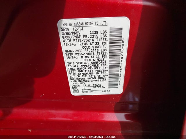 Nissan Rogue Select S 2015 JN8AS5MT2FW652256 Image 9