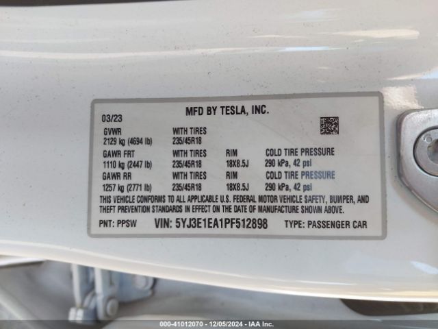 5YJ3E1EA1PF512898 Tesla Model 3 Rear-wheel Drive