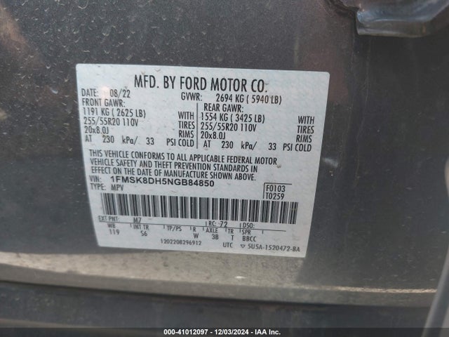 Ford EXPLORER XLT 2022 1FMSK8DH5NGB84850 Image 9