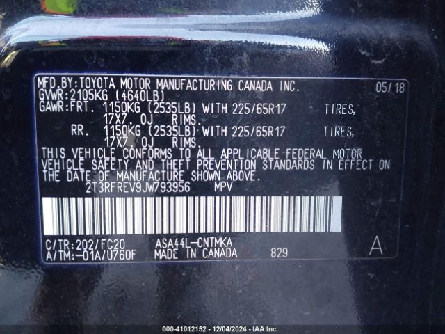 2T3RFREV9JW793956 Toyota Rav4 Adventure/xle