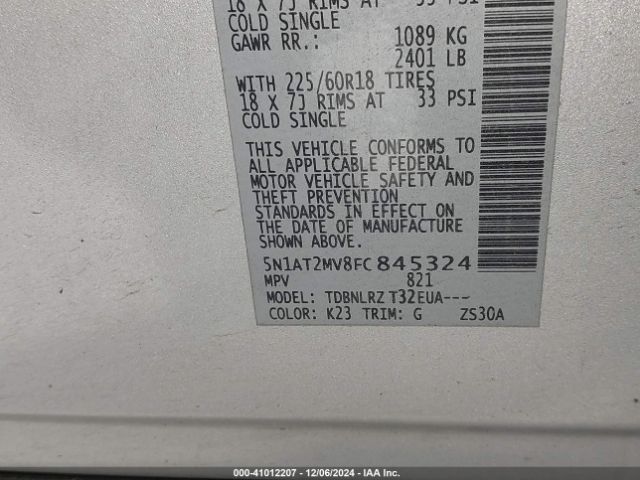 5N1AT2MV8FC845324 Nissan Rogue S/sl/sv