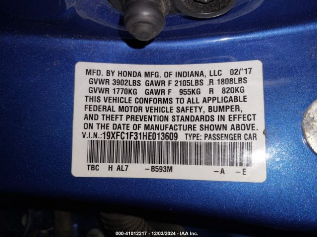 19XFC1F31HE013609 Honda Civic Ex-t
