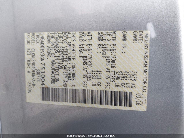 Nissan Frontier Sv 2016 1N6AD0EV3GN751004 Image 9