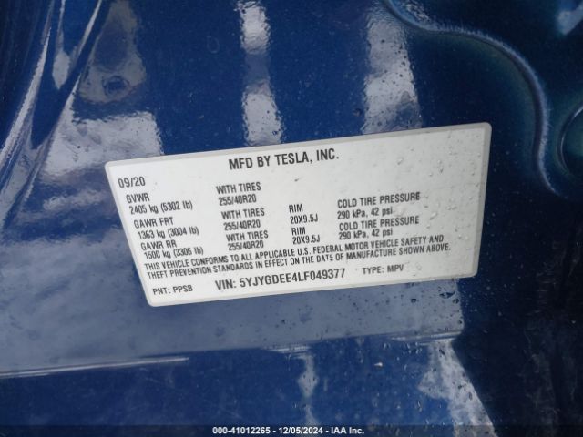 5YJYGDEE4LF049377 Tesla Model Y Long Range Dual Motor All-wheel Drive