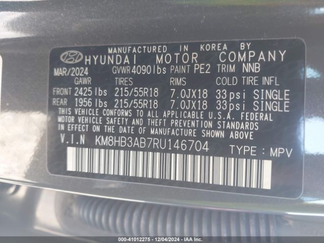 KM8HB3AB7RU146704 Hyundai Kona Sel