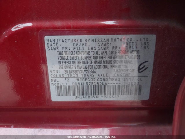 Nissan Sentra Sr Xtronic Cvt 2020 3N1AB8DVXLY225557 Image 9