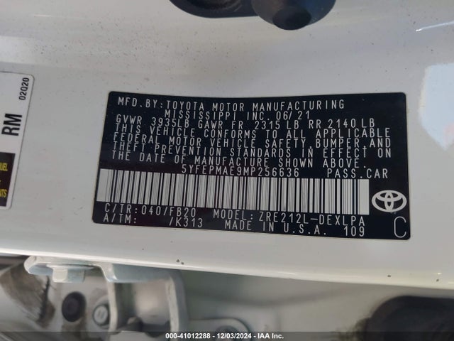 Toyota COROLLA LE 2021 5YFEPMAE9MP256636 Image 9