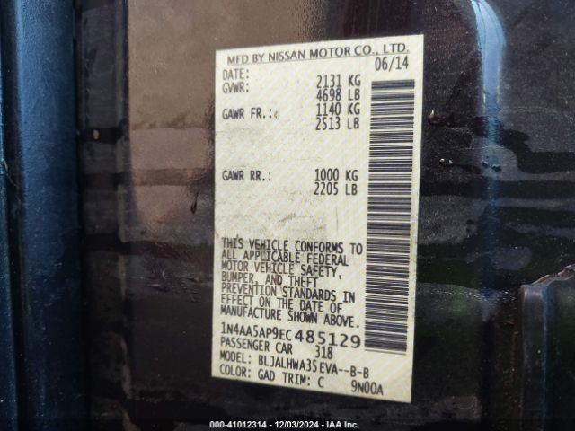 1N4AA5AP9EC485129 Nissan Maxima 3.5 S/3.5 Sv