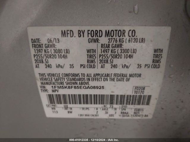 1FM5K8F85EGA08925 Ford Explorer Limited