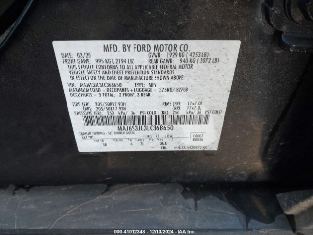 MAJ6S3JL3LC368650 Ford Ecosport Ses
