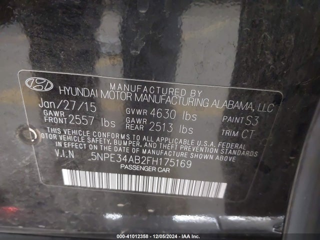 Hyundai Sonata Limited 2.0t 2015 5NPE34AB2FH175169 Image 9
