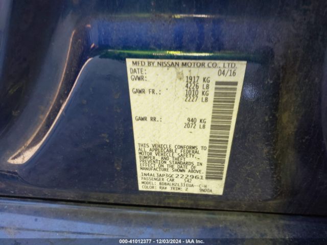 1N4AL3AP3GC222961 Nissan Altima 2.5 Sr
