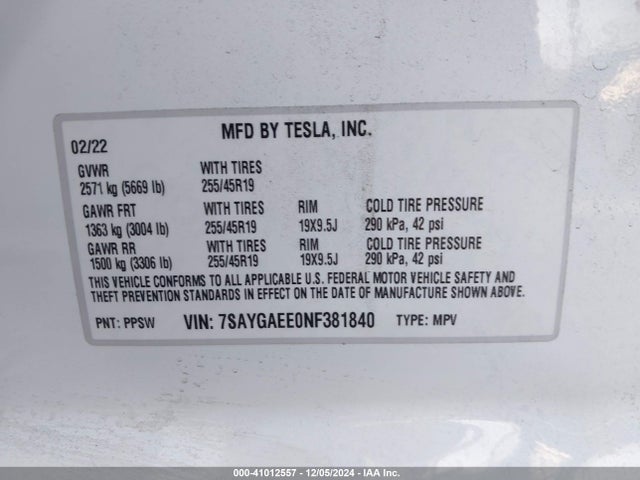 2022 TESLA MODEL Y 7SAYGAEE0NF381840 Photo 8