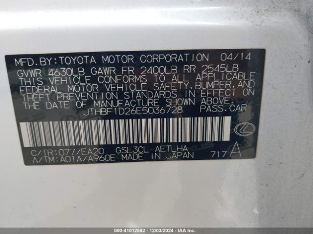 JTHBF1D26E5036728 Lexus IS 250