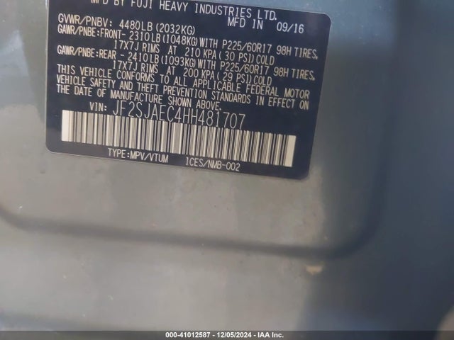 Subaru Forester 2.5i Premium 2017 JF2SJAEC4HH481707 Image 9