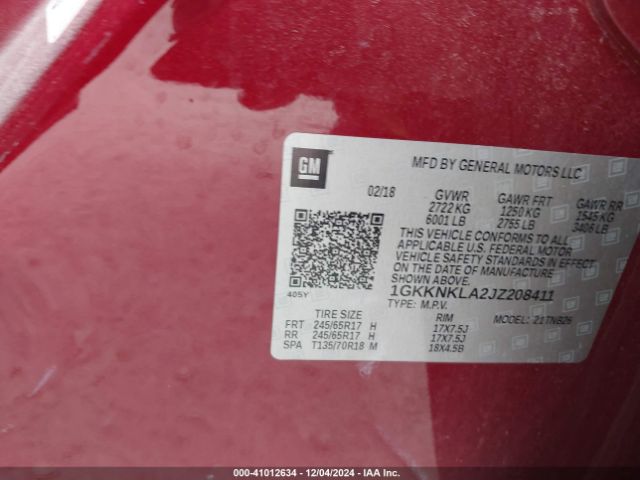 1GKKNKLA2JZ208411 GMC Acadia Sle-1