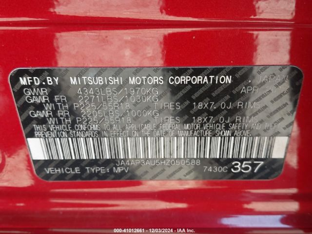 JA4AP3AU5HZ050588 Mitsubishi Outlander Sport 2.0 Es