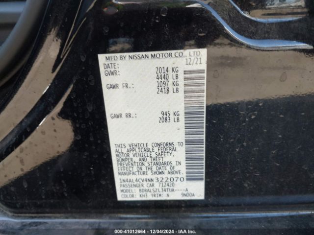 1N4AL4CV4NN322070 Nissan Altima Sr Vc-turbo Fwd