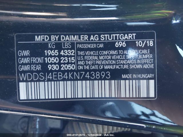WDDSJ4EB4KN743893 Mercedes-Benz CLA 250