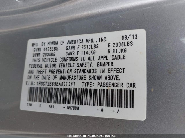 Honda Accord Ex-l V-6 2014 1HGCT2B89EA001041 Image 9