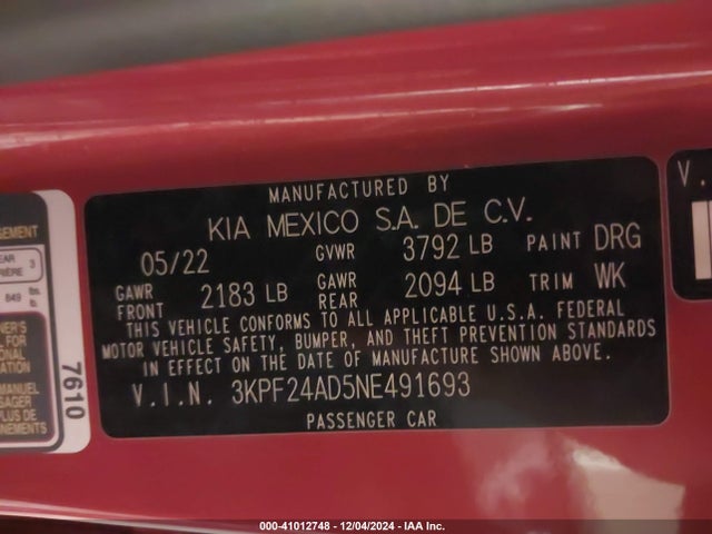KIA Forte Lxs 2022 3KPF24AD5NE491693 Image 9