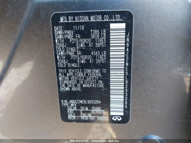 JN8AZ2NE5L9253264 Infiniti Qx80 Luxe Awd