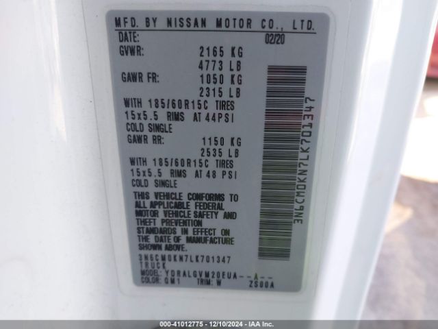 3N6CM0KN7LK701347 Nissan Nv200 Compact Cargo Sv Xtronic Cvt