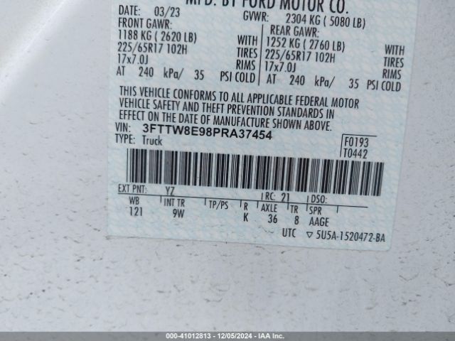 3FTTW8E98PRA37454 Ford Maverick Xl