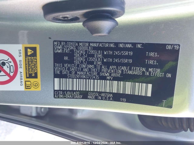 Toyota Highlander Limited Platinum 2019 5TDDZRFH9KS723435 Image 9