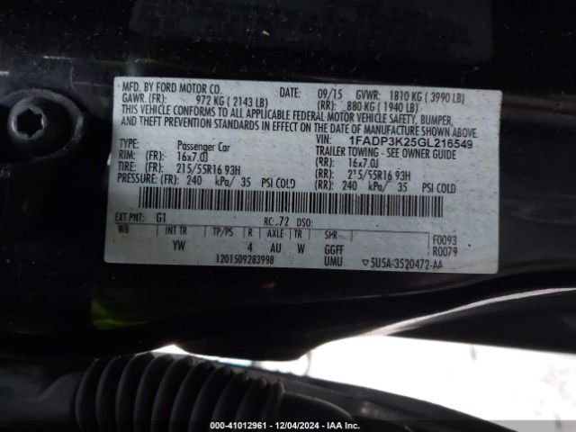 1FADP3K25GL216549 Ford FOCUS SE