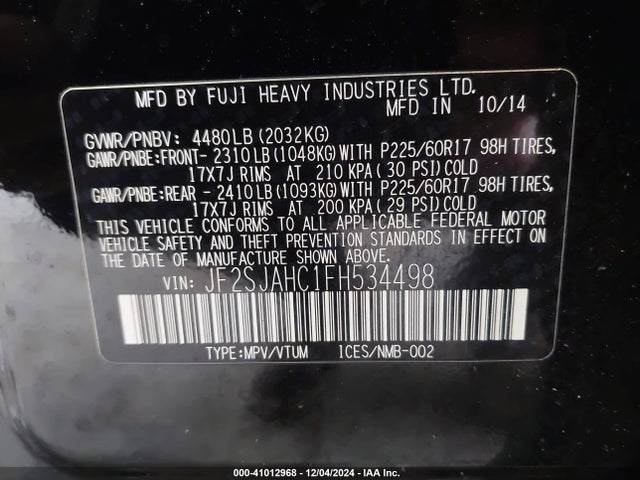 JF2SJAHC1FH534498 Subaru Forester 2.5i Limited