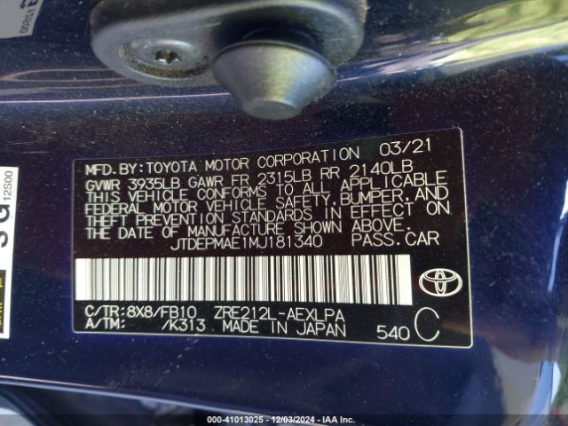 JTDEPMAE1MJ181340 Toyota COROLLA LE