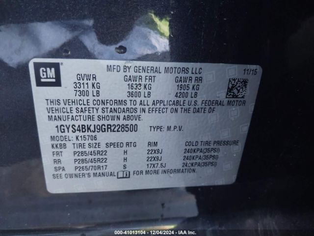 1GYS4BKJ9GR228500 Cadillac Escalade Luxury Collection