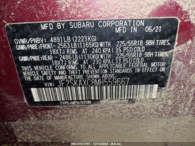 JF2SKAXC8MH559667 Subaru Forester Touring