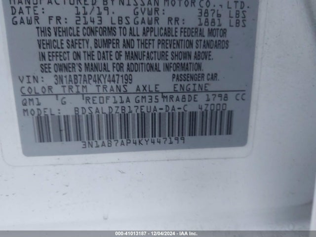 Nissan SENTRA SV 2019 3N1AB7AP4KY447199 Image 9