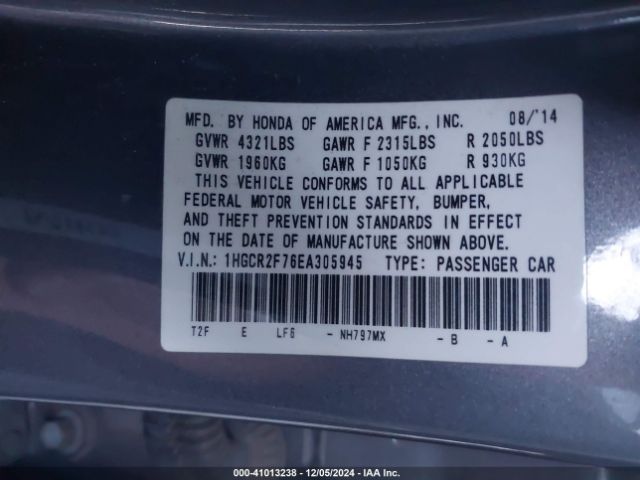 1HGCR2F76EA305945 Honda ACCORD EX