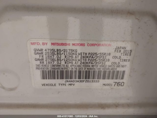 JA4AD3A30FZ013333 Mitsubishi Outlander Se