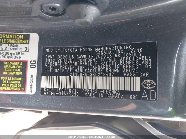 Toyota COROLLA LE 2019 2T1BURHE3KC219402 Image 9