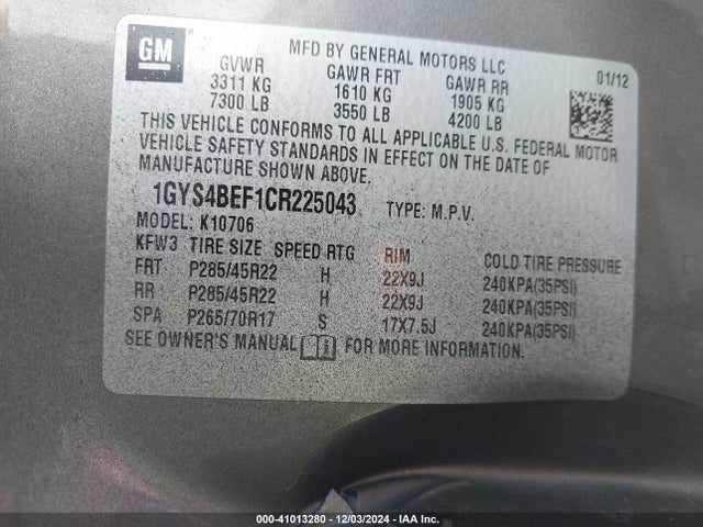 2012 CADILLAC ESCALADE 1GYS4BEF1CR225043 Photo 8