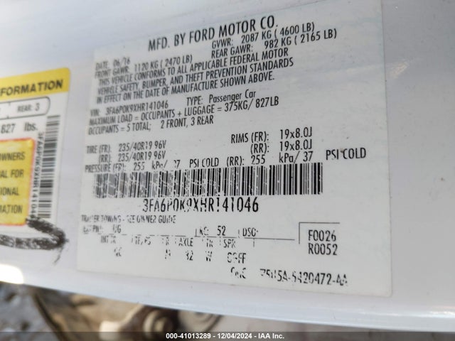 Ford Fusion Platinum 2017 3FA6P0K9XHR141046 Image 9