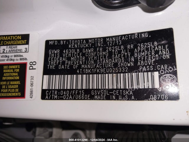4T1BK1FK9EU025332 Toyota Camry Se V6