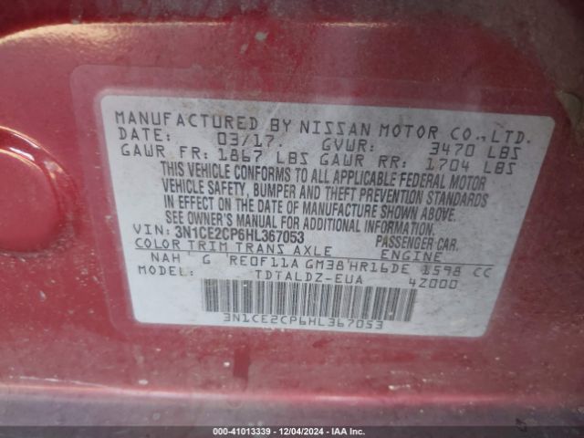 3N1CE2CP6HL367053 Nissan Versa Note Sv