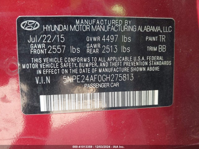 Hyundai SONATA SE 2016 5NPE24AF0GH275813 Image 9