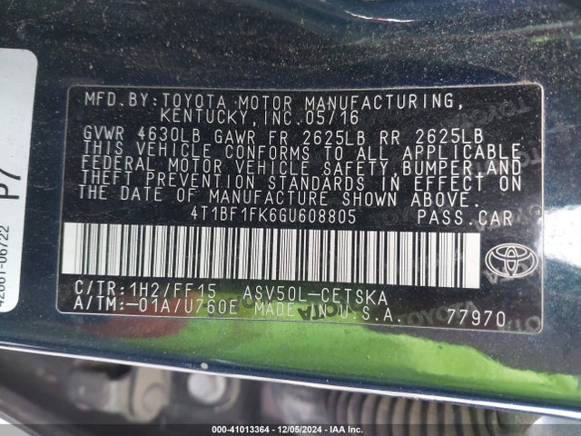 Toyota CAMRY SE 2016 4T1BF1FK6GU608805 Image 9