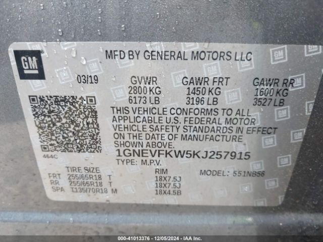 1GNEVFKW5KJ257915 Chevrolet Traverse Ls