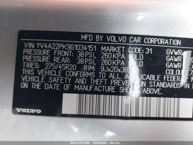 YV4A22PK9G1034151 Volvo Xc90 T6 Momentum