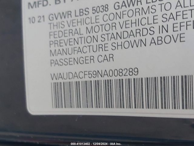 WAUDACF59NA008289 Audi A5 Sportback Premium 45 Tfsi S Line Quattro S Tronic