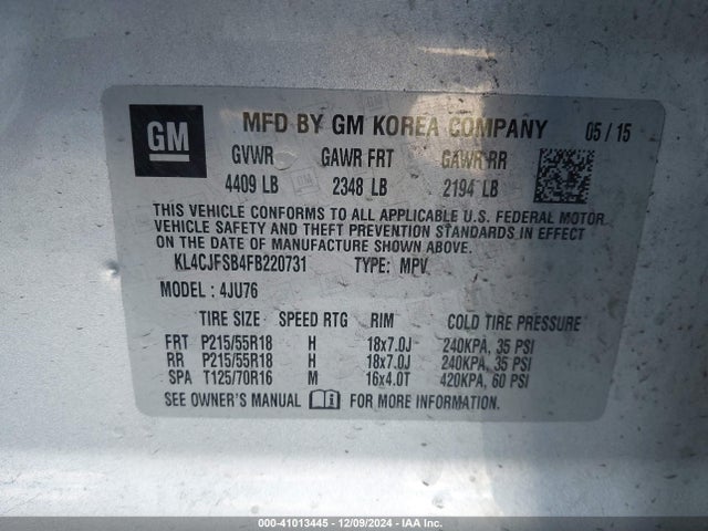 KL4CJFSB4FB220731 Buick Encore Convenience