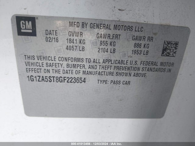1G1ZA5ST8GF223654 Chevrolet Malibu L